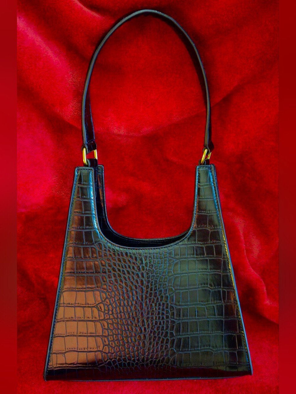 Unbranded-Staud Inspired Black Croc-Embossed Faux Leather Sleek Women's Handbag